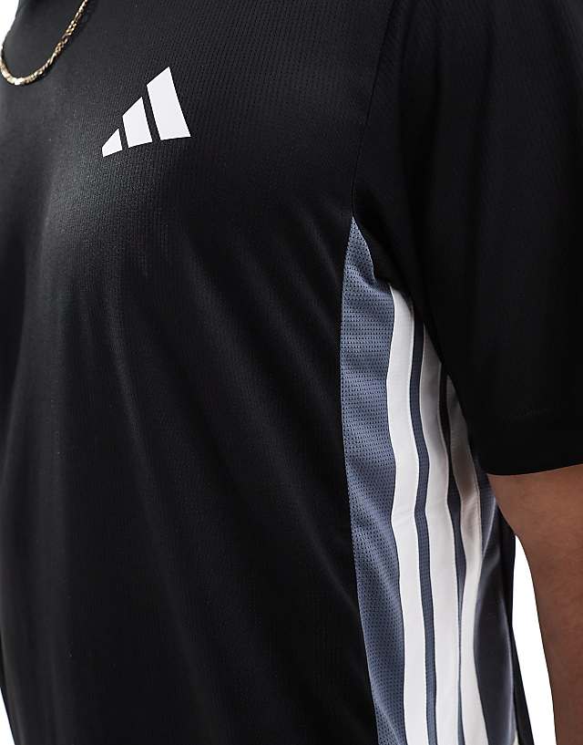 Asos Adidas Training Essentials 3 Stripe T-shirt In Black And Grey Block