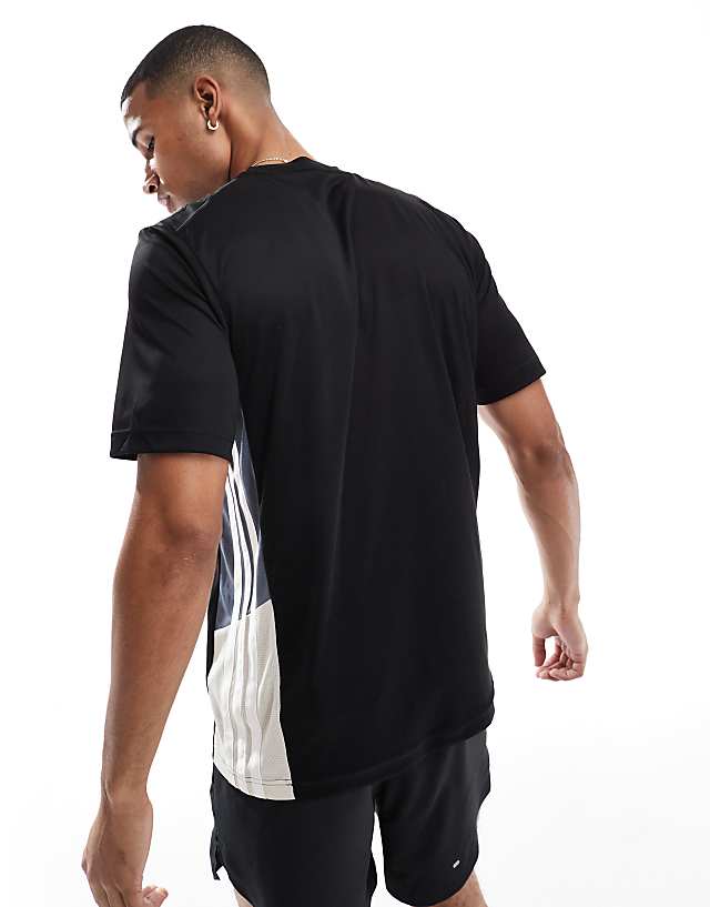 Asos Adidas Training Essentials 3 Stripe T-shirt In Black And Grey Block