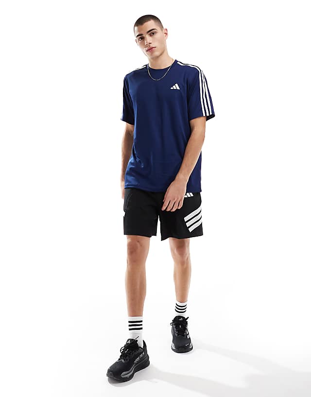 Asos Adidas Training Essentials 3 Stripe T-shirt In Navy