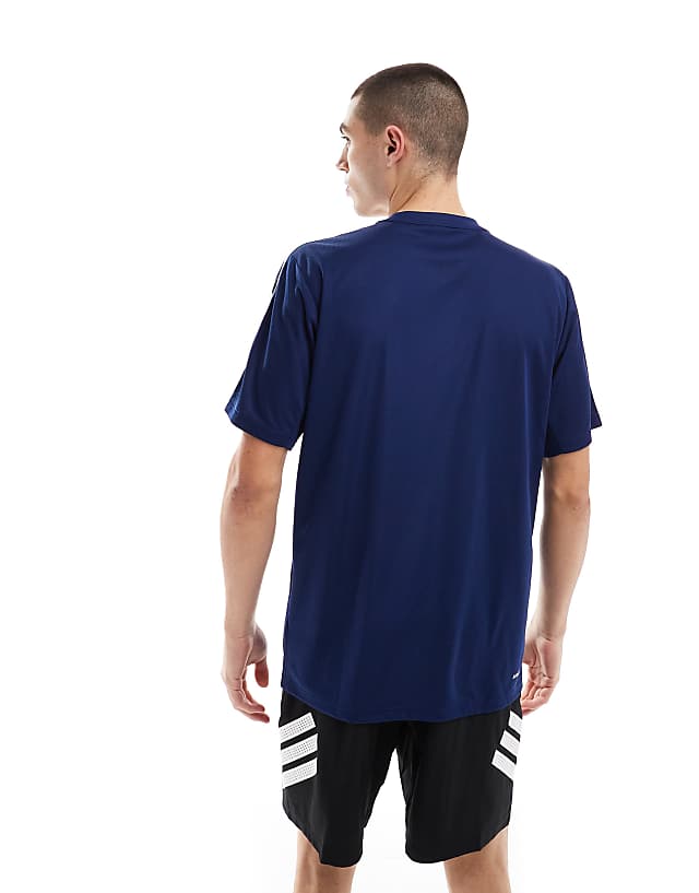 Asos Adidas Training Essentials 3 Stripe T-shirt In Navy