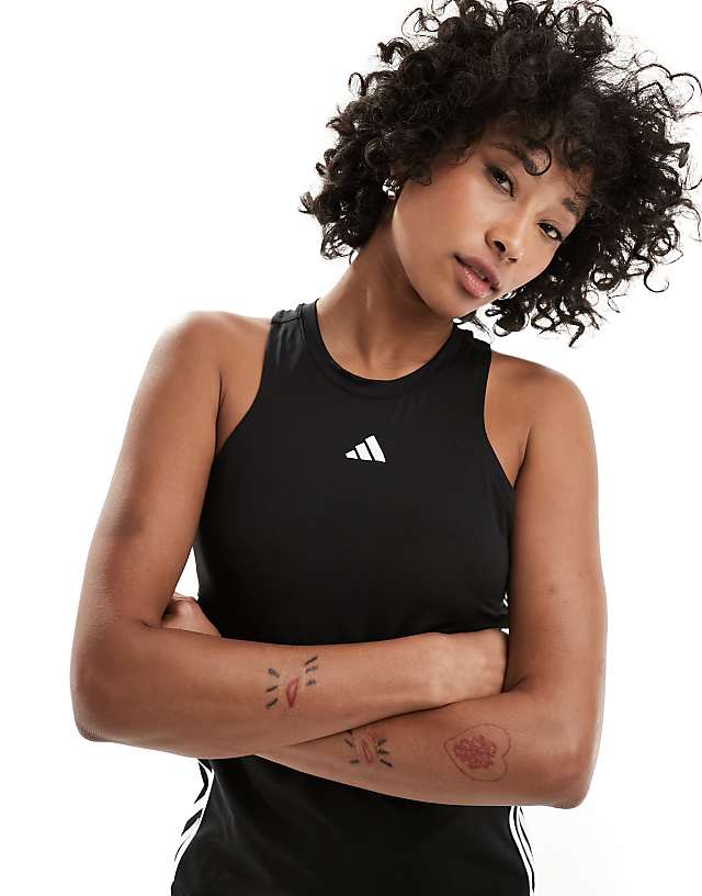 Asos Adidas Training Essentials 3 Stripe Tank In Black