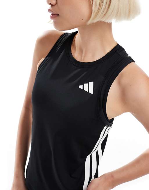 Asos Adidas Training Essentials 3 Stripe Vest In Black