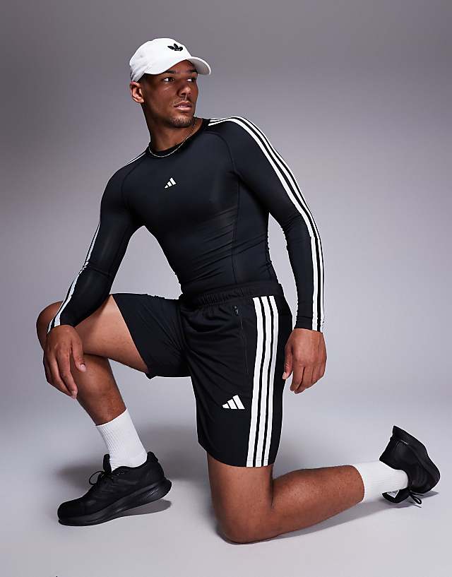 Asos Adidas Training Essentials 3 Stripe Woven Shorts In Black