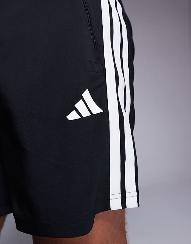 Asos Adidas Training Essentials 3 Stripe Woven Shorts In Black