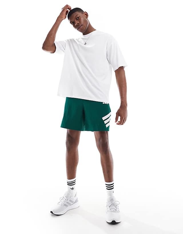 Asos Adidas Training Essentials Gym 3 Stripe Shorts In Dark Green