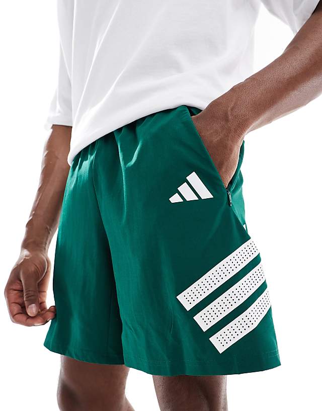 asos adidas Training Essentials gym 3 stripe shorts in dark green