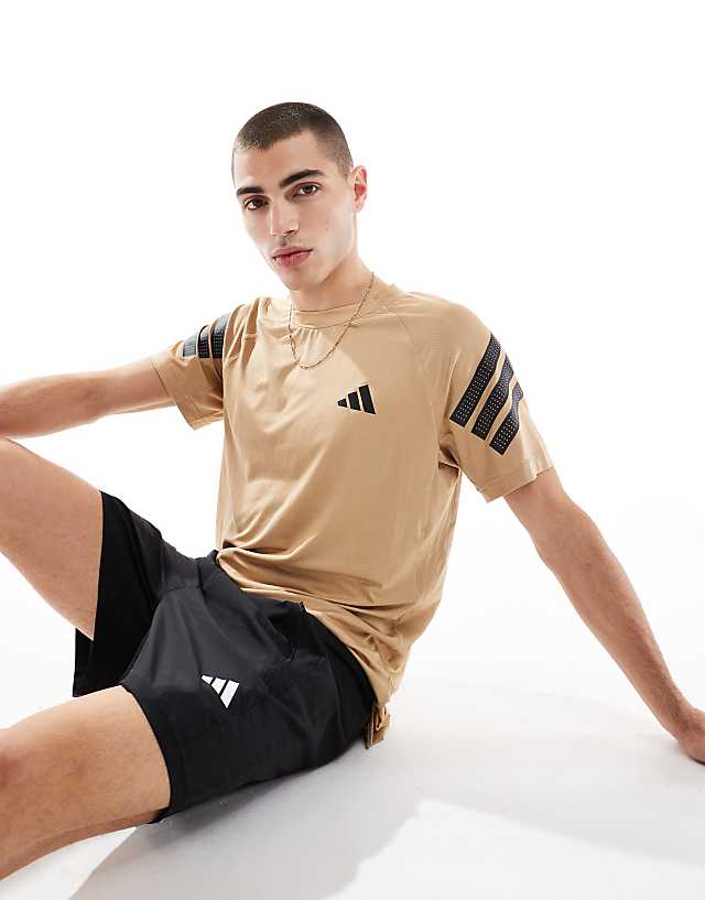 Asos Adidas Training Essentials Gym+ T-shirt With 3 Stripe Detail In Stone