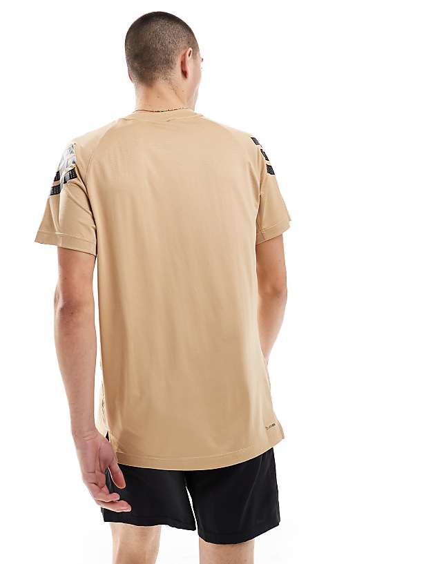 Asos Adidas Training Essentials Gym+ T-shirt With 3 Stripe Detail In Stone