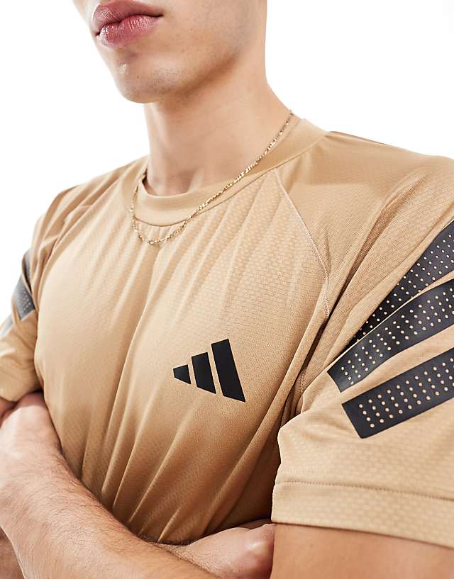 Asos Adidas Training Essentials Gym+ T-shirt With 3 Stripe Detail In Stone
