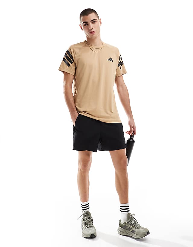 asos adidas Training Essentials Gym+ t-shirt with 3 stripe detail in stone