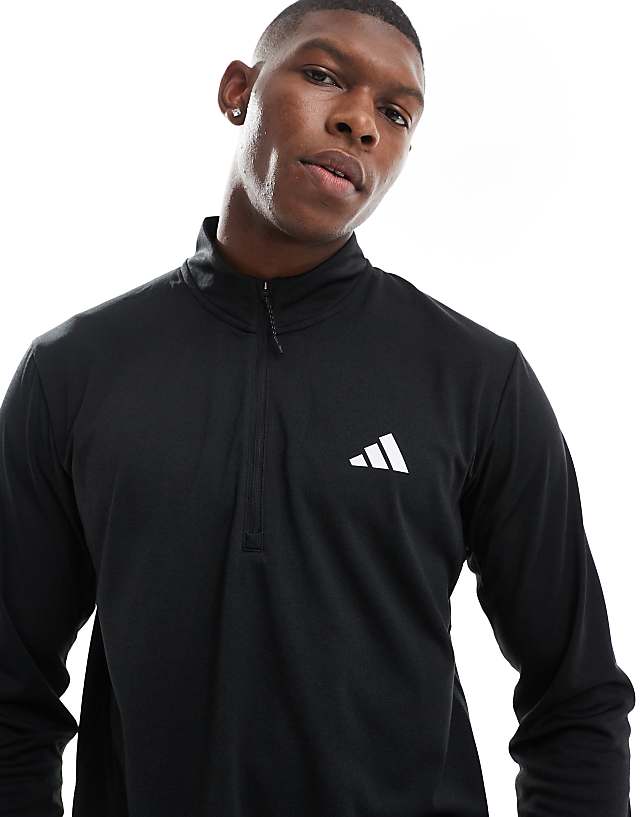 asos adidas Training Essentials half zip t-shirt in black