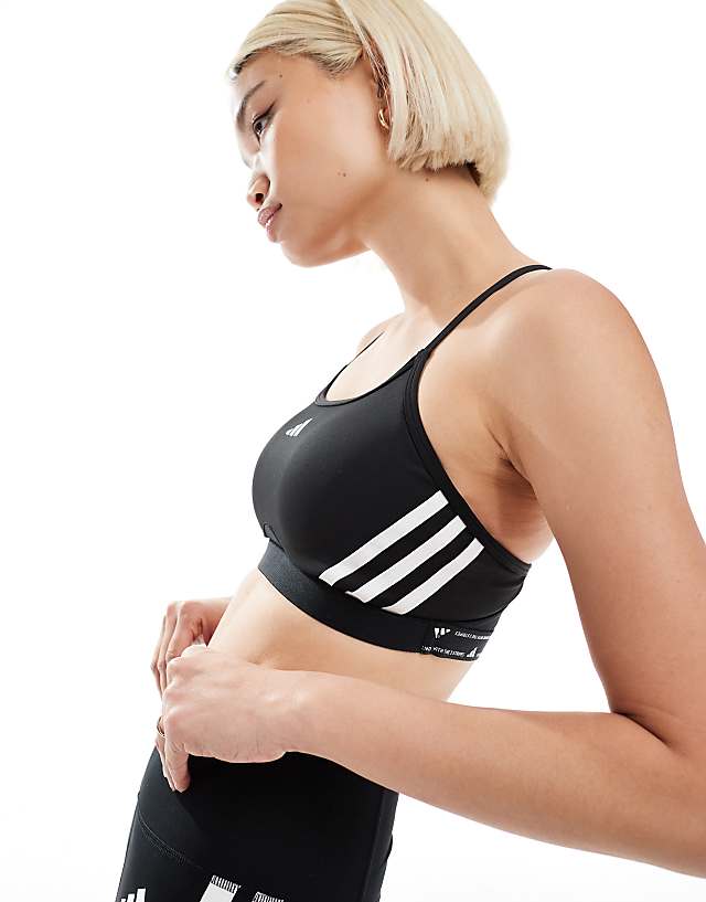 Asos Adidas Training Essentials Light Support 3 Stripe Sports Bra In Black