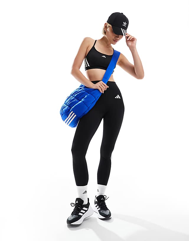 Asos Adidas Training Essentials Light Support 3 Stripe Sports Bra In Black