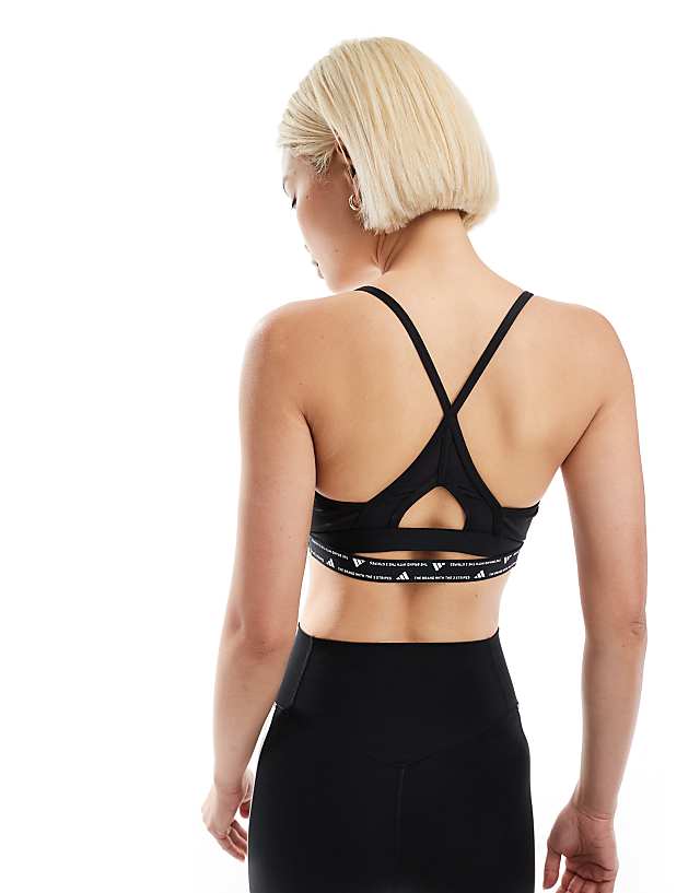 Asos Adidas Training Essentials Light Support 3 Stripe Sports Bra In Black