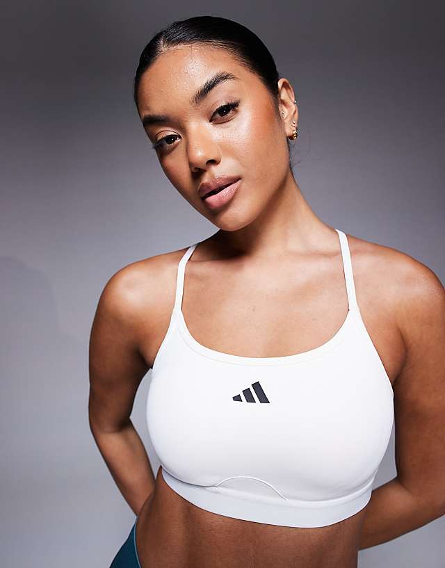 asos adidas Training essentials light support sports bra in white