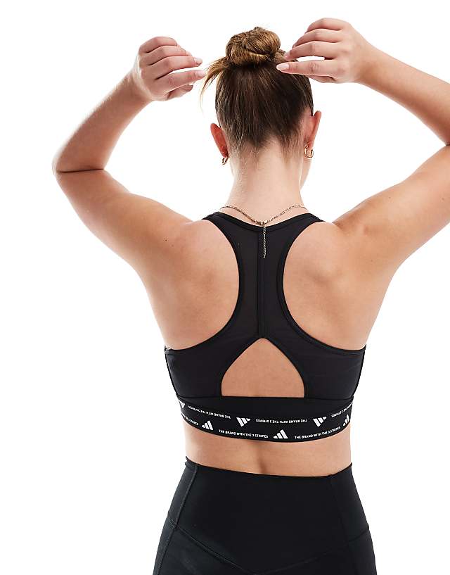 Asos Adidas Training Essentials Medium Support 3 Stripe Sports Bra In Black