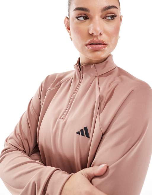 Asos Adidas Training Essentials Minimal Branding 1/4-zip Cover Up In Red