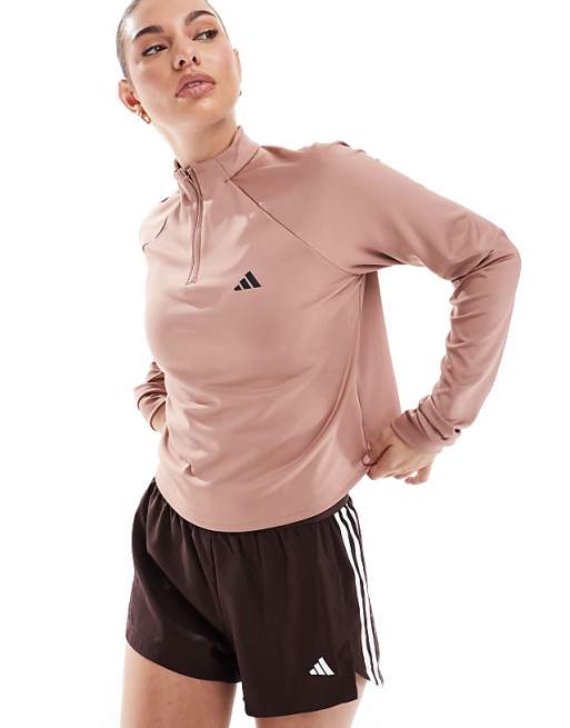 asos adidas Training essentials minimal branding 1/4-zip cover up in red