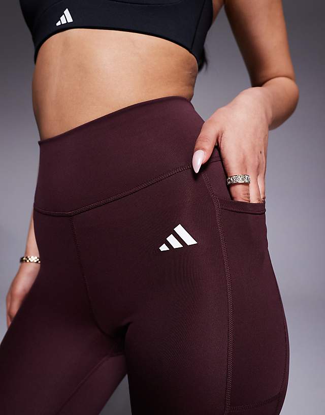 Asos Adidas Training Essentials Optime Full Length Leggings In Burgundy