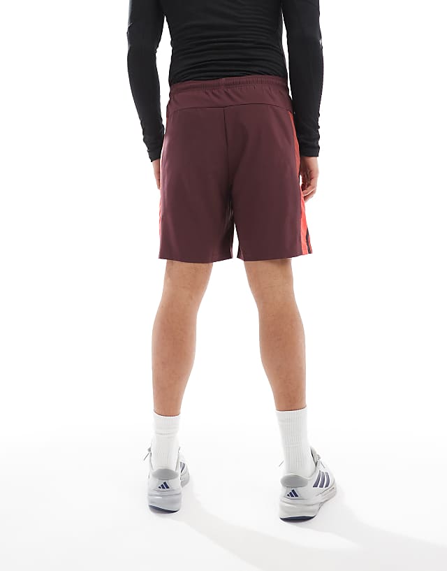 Asos Adidas Training Essentials Shorts With 3 Stripe In Burgundy