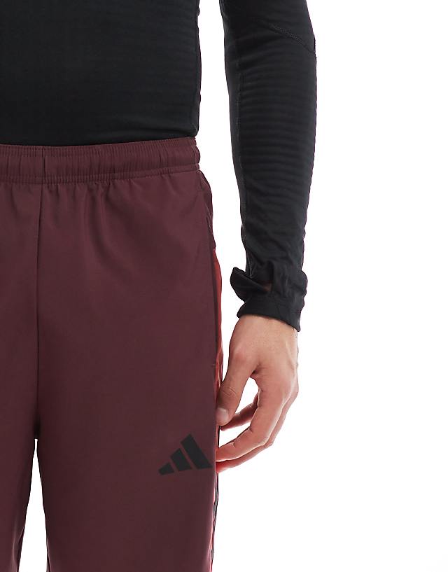 Asos Adidas Training Essentials Shorts With 3 Stripe In Burgundy