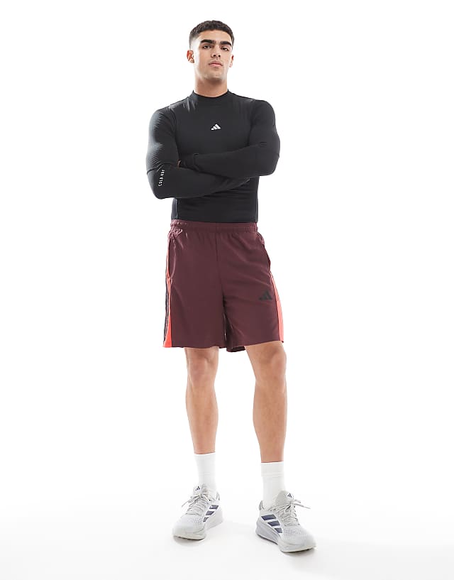 Asos Adidas Training Essentials Shorts With 3 Stripe In Burgundy