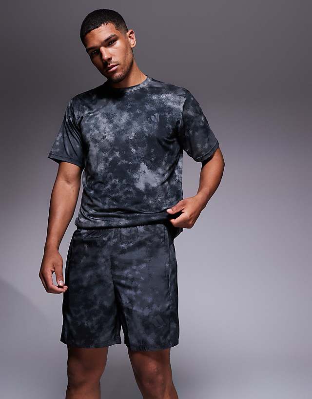asos adidas Training essentials shorts with grey and black print