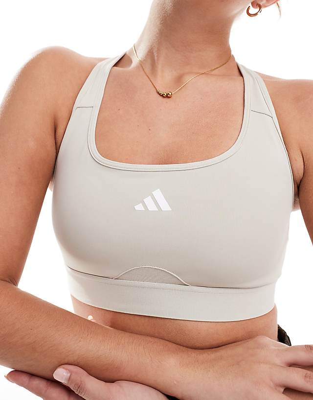 Asos Adidas Training Essentials Sports Bra In Stone