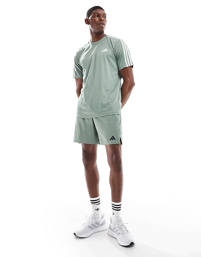 Asos Adidas Training Essentials T-shirt In Silver Green