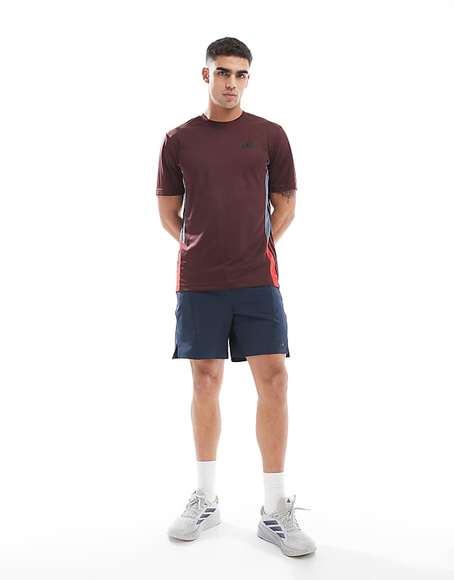 Asos Adidas Training Essentials T-shirt With 3 Stripe In Burgundy