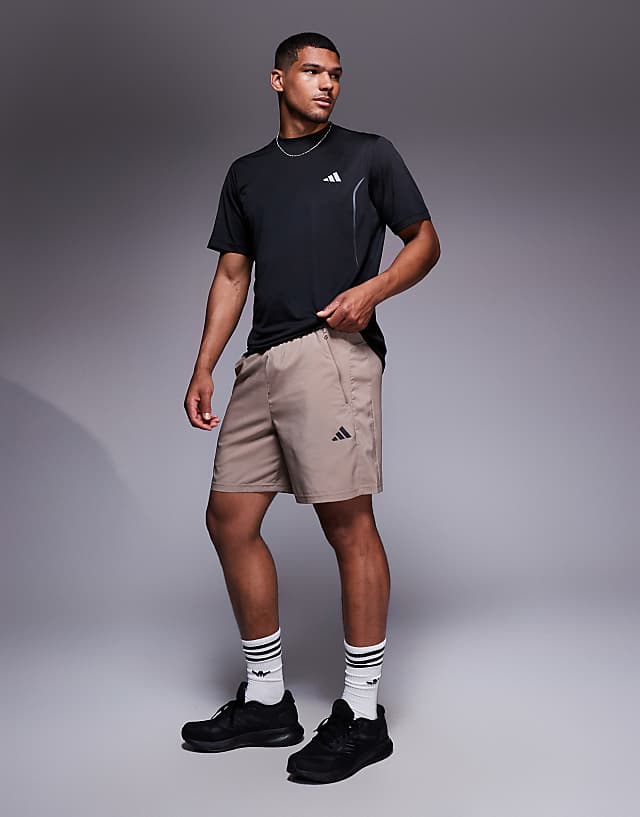 asos adidas Training essentials woven shorts in chalky brown