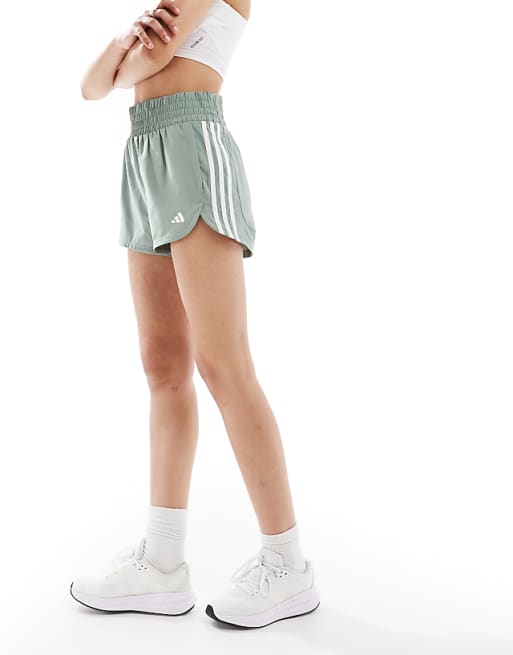 asos adidas Training high waist woven pacer shorts in silver green