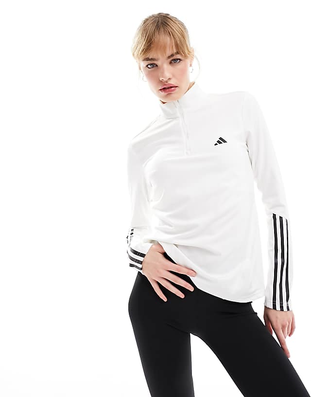 asos adidas Training Hyperglam 1/4 zip top in white