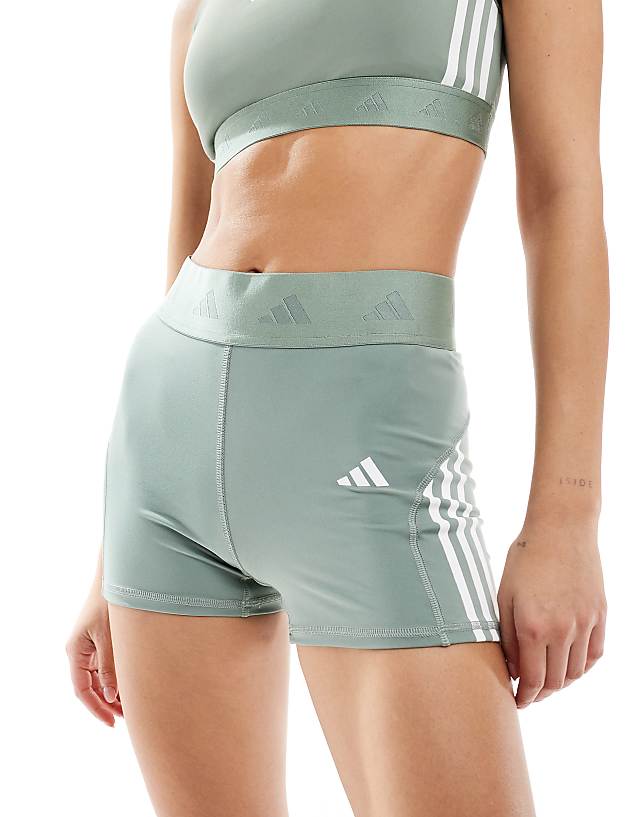 asos adidas Training Hyperglam 3 inch booty shorts in silver green