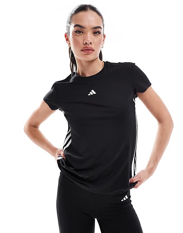 asos adidas Training Hyperglam 3 stripe t-shirt in black
