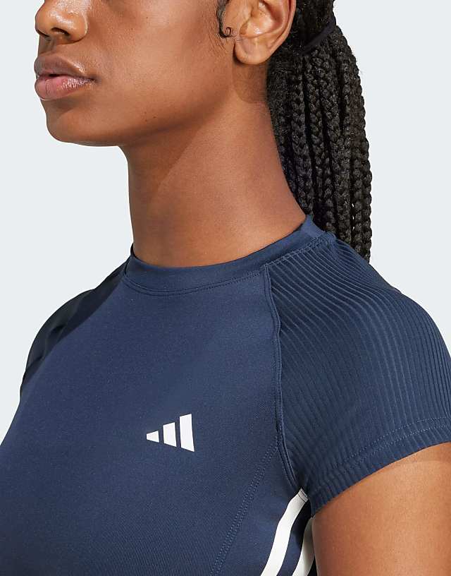 Asos Adidas Training Hyperglam Cropped T-shirt In Dark Blue