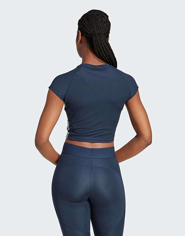 Asos Adidas Training Hyperglam Cropped T-shirt In Dark Blue