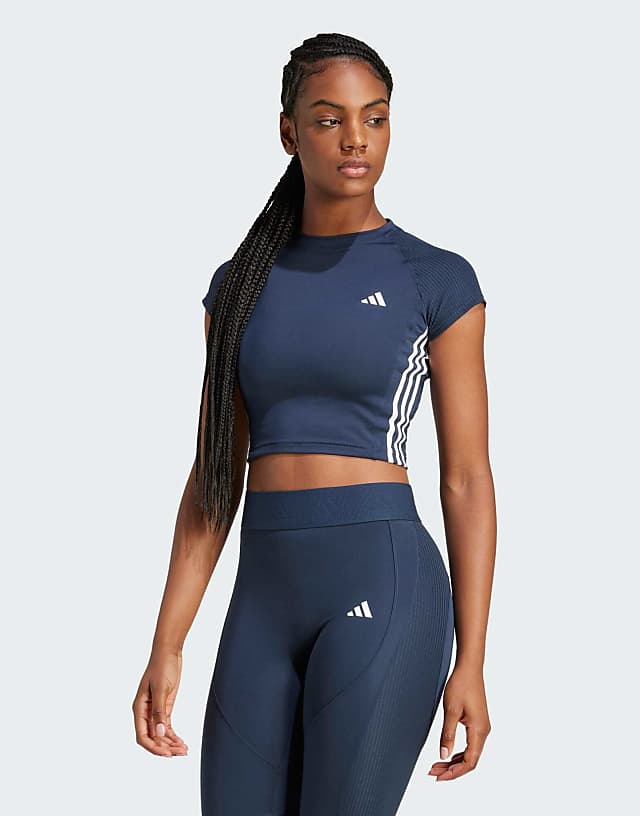 asos adidas Training Hyperglam cropped t-shirt in dark blue