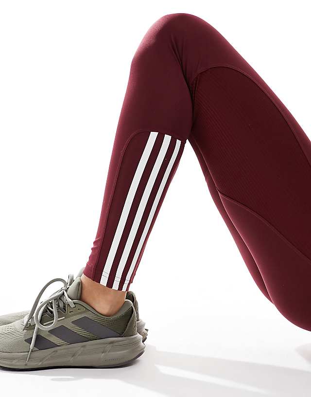 Asos Adidas Training Hyperglam Full Length Leggings In Burgundy