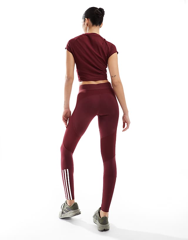 Asos Adidas Training Hyperglam Full Length Leggings In Burgundy