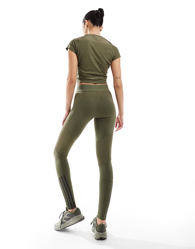 Asos Adidas Training Hyperglam Full Length Leggings In Olive Green