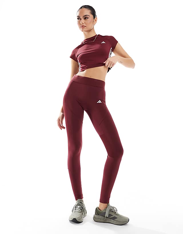 asos adidas Training Hyperglam full length leggings in burgundy