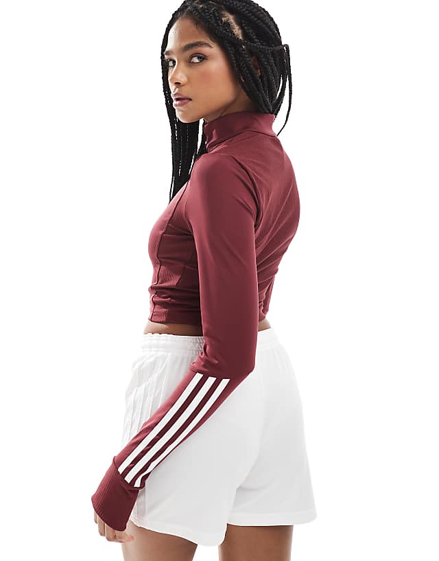 Asos Adidas Training Hyperglam Full Zip Top In Burgundy