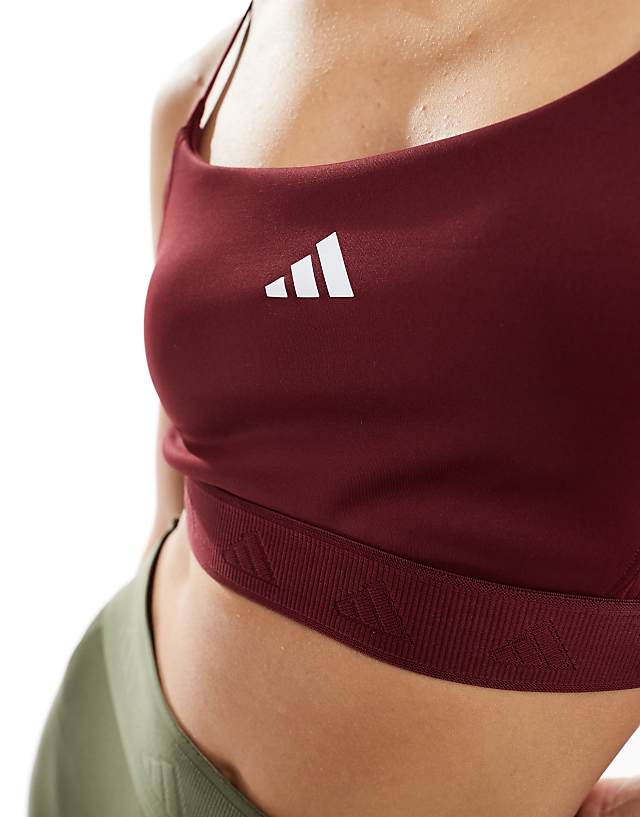 Asos Adidas Training Hyperglam Light Support Sports Bra In Burgundy