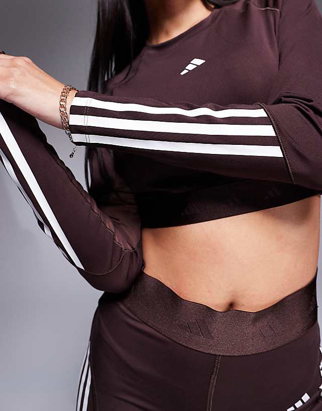 Asos Adidas Training Hyperglam Long Sleeve Crop Top In Brown