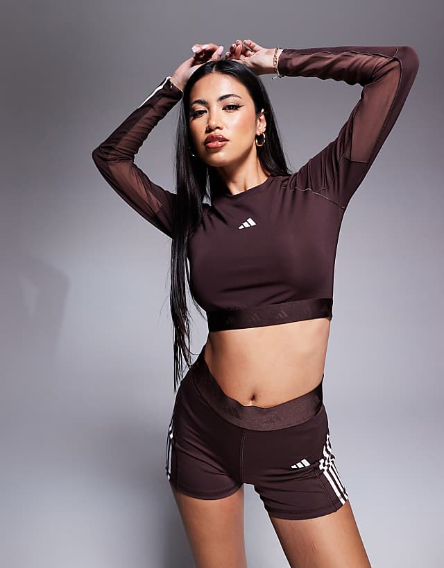 asos adidas Training Hyperglam long sleeve crop top in brown