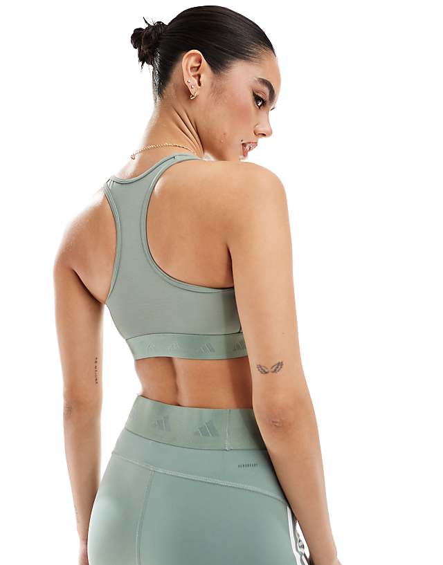 Asos Adidas Training Hyperglam PWR High Support Sports Bra In Silver Green