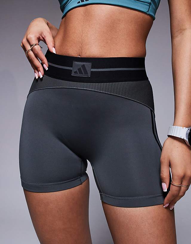 Asos Adidas Training Hyperglam Rib Booty Shorts In Grey And Black
