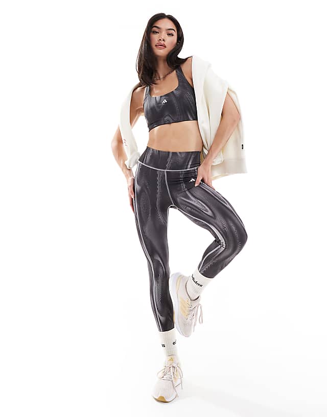 asos adidas Training leggings with phone pocket in grey print
