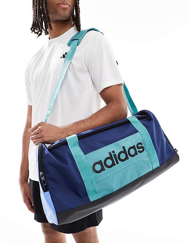 asos adidas Training medium duffle bag in retro green and navy
